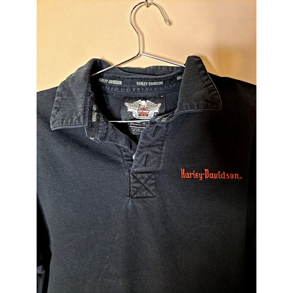 Harley-Davidson Mens Shirt M Long Sleeve Polo Pullover Embroidered Double Sided - Picture 7 of 7
